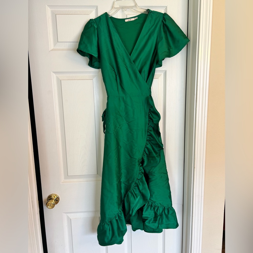 Francesca's Emerald Green Wrap Dress with Flutter Sleeves